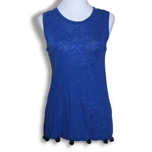 J. Crew Linen Tank Top With PomPom Trim
